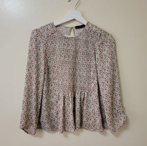 ZARA FLORAL SMOCKED BLOUSE TOP, MEDIUM
